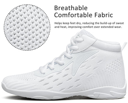 BAXINIER Sapatos de cano alto brancos para torcida, calçados leves para meninas, tênis de dança