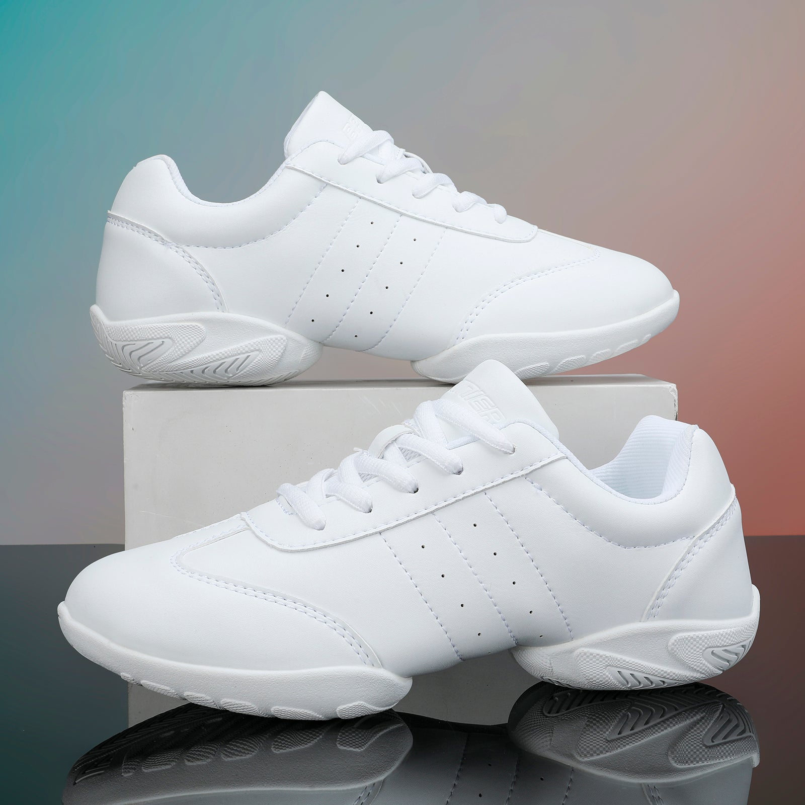 BAXINIER Girls White Cheerleading Shoes Dance Athletic Training Tennis Breathable Cheer Sneakers