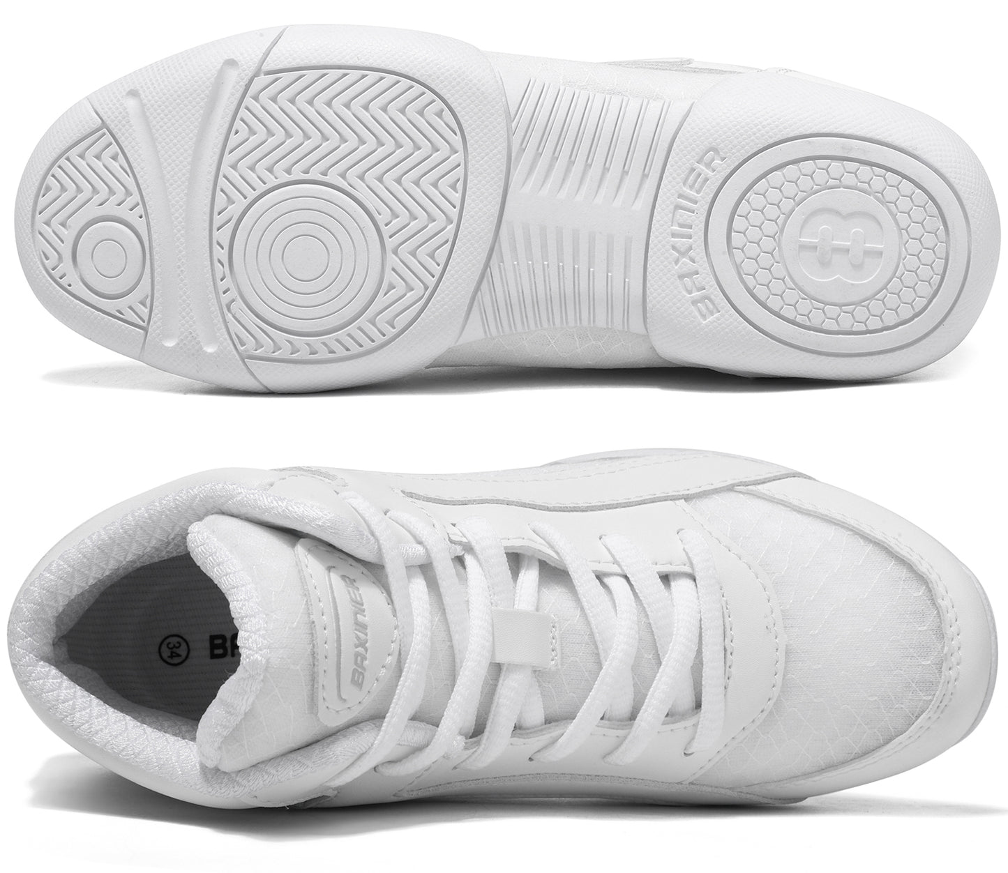 BAXINIER Meninas Cano Alto Branco Sapatos de Líder de Torcida Leves Jovens Mulheres Tênis de Dança de Torcida