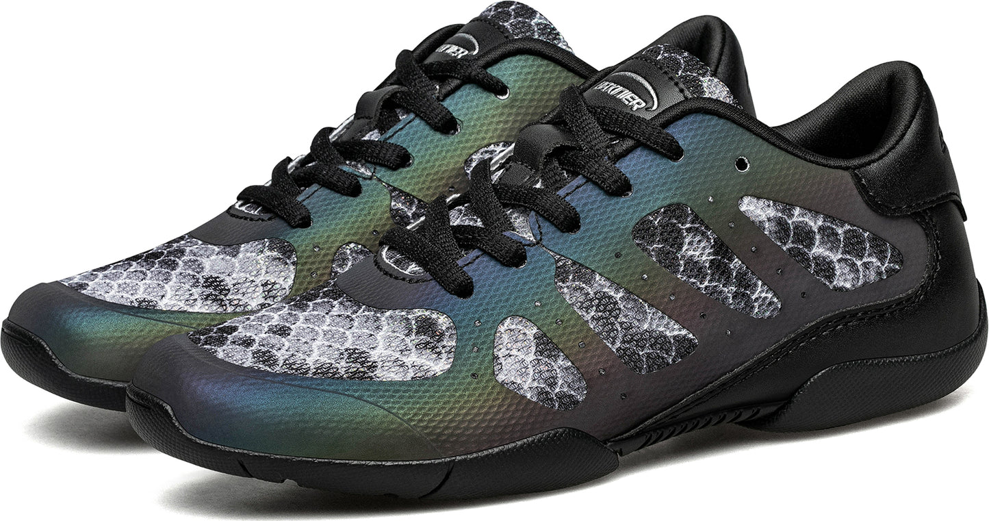 BAXINIER Sapatos de torcida pretos para meninas Sapatos de dança para líderes de torcida Sapatos de tênis de treinamento Sapatos esportivos de competição para jovens
