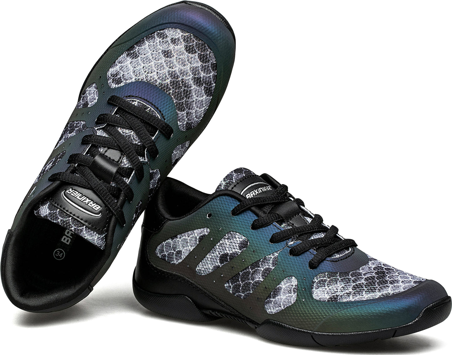 BAXINIER Sapatos de torcida pretos para meninas Sapatos de dança para líderes de torcida Sapatos de tênis de treinamento Sapatos esportivos de competição para jovens