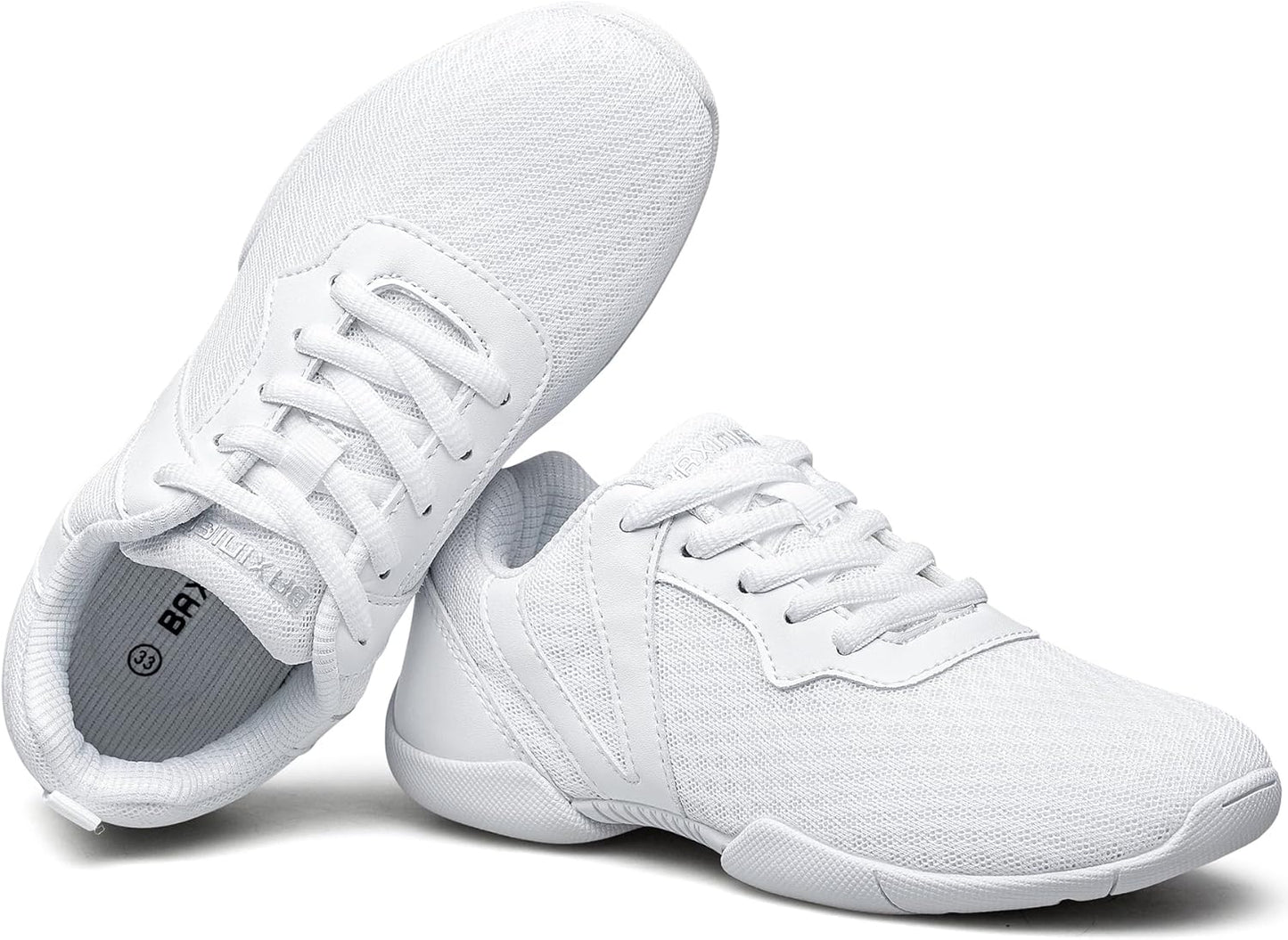 BAXINEIR Girls Cheer Shoes White Cheerleading Breathable Sneakers Kids Cheerleader Athletic Training Tennis Walking Shoes