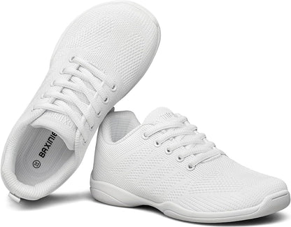BAXINIER Girls Wide Cheer Shoes Toddler White Cheerleading Shoes Lightweight Youth Competition Training Dance Tennis Sneakers