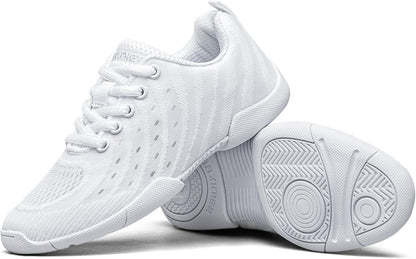 BAXNIER Girls White Cheer Shoes Breathable Kids Cheer Competition Sneakers Athletic Training Tennis Shoes