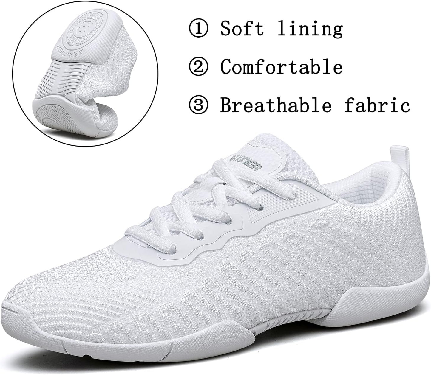 BAXINIER White Cheer Shoes for Girls Youth Cheerleading Shoes Breathable Tumbling Gymnastics Competition Tennis Dancing Sneakers