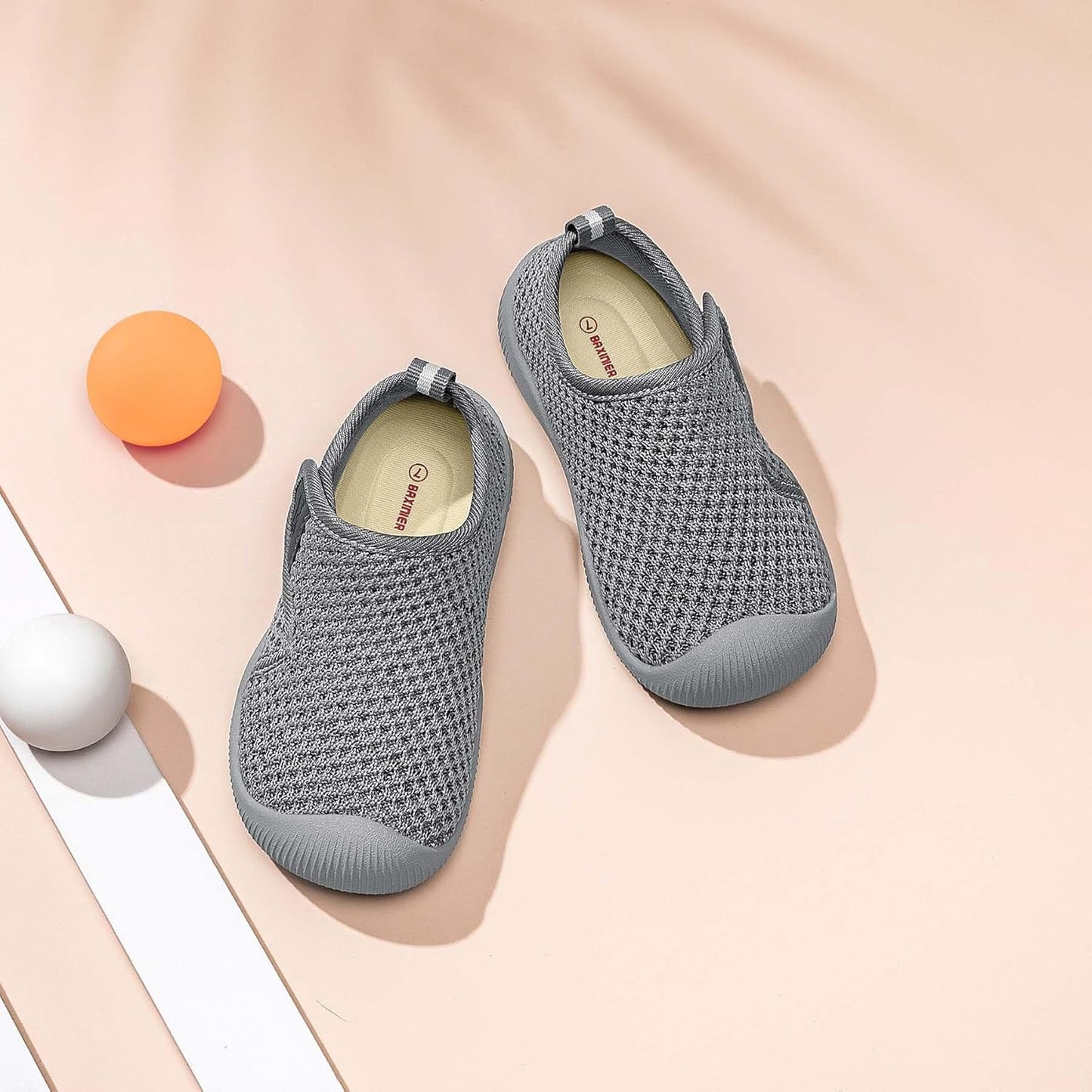 BAXINIER Toddler Tennis Shoes Boys Girls Lightweight Breathable Barefoot Shoes Wide Kids Slip On Sneakers