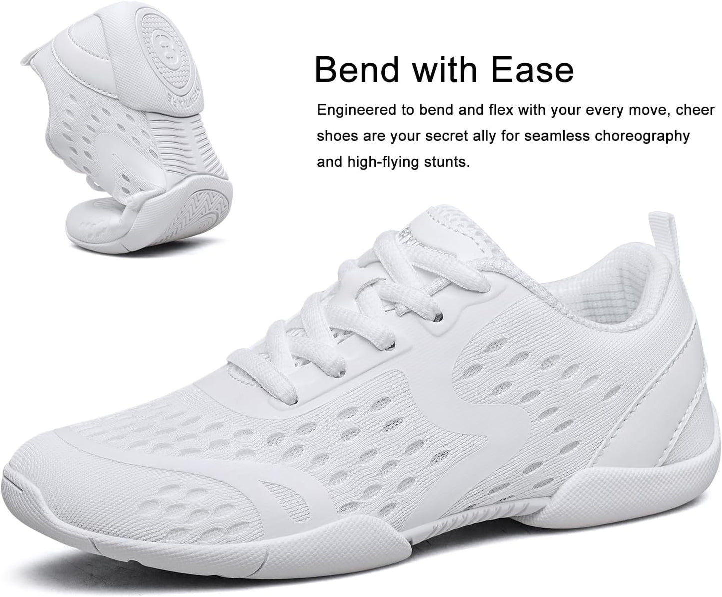 Girls White Cheerleading Shoes Breathable Youth Cheer Sneakers Cheerleader Competition Athletic Training Dance Tennis Shoes