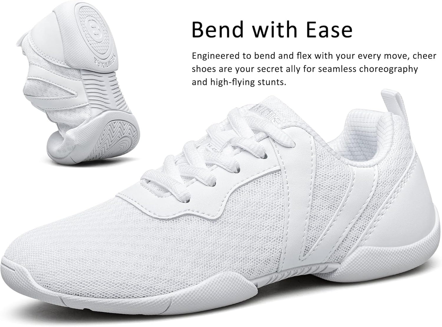 BAXINEIR Girls Cheer Shoes White Cheerleading Breathable Sneakers Kids Cheerleader Athletic Training Tennis Walking Shoes