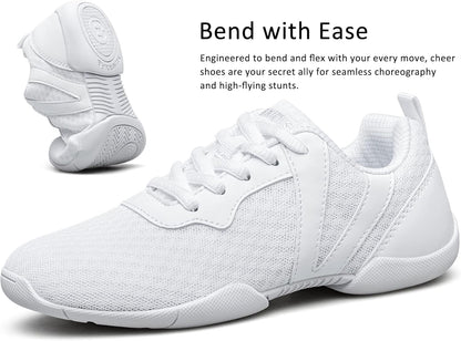 BAXINEIR Girls Cheer Shoes White Cheerleading Breathable Sneakers Kids Cheerleader Athletic Training Tennis Walking Shoes