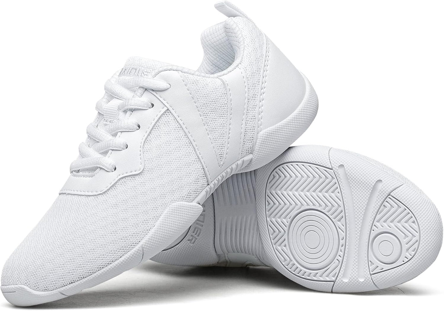BAXINEIR Girls Cheer Shoes White Cheerleading Breathable Sneakers Kids Cheerleader Athletic Training Tennis Walking Shoes
