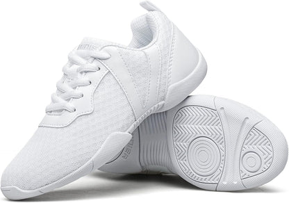 BAXINEIR Girls Cheer Shoes White Cheerleading Breathable Sneakers Kids Cheerleader Athletic Training Tennis Walking Shoes