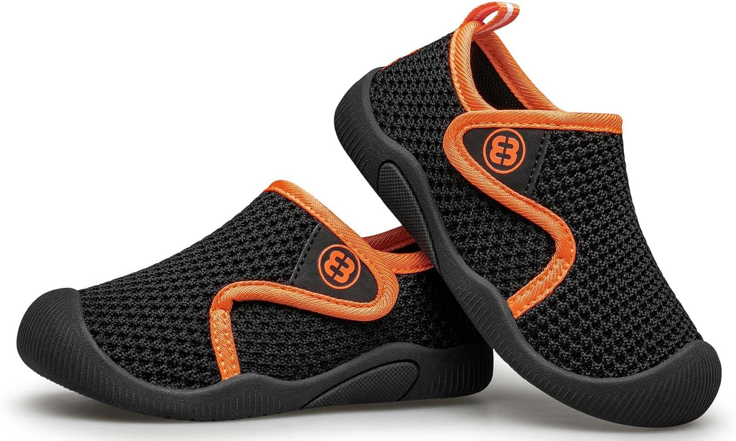 BAXINIER Toddler Tennis Shoes Boys Girls Lightweight Breathable Barefoot Shoes Wide Kids Slip On Sneakers