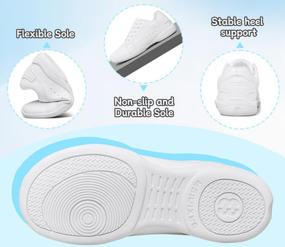 BAXINIER White Cheer Shoes for Girls Wide Toe Box Lightweight Youth Cheer Competition Shoes Athletic Gymnastics Training Dance Sneakers