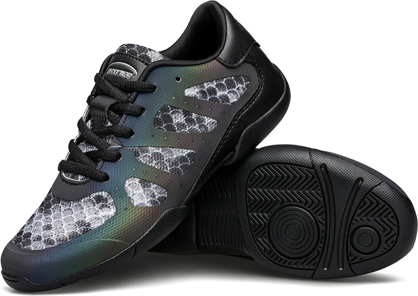 BAXINIER Sapatos de torcida pretos para meninas Sapatos de dança para líderes de torcida Sapatos de tênis de treinamento Sapatos esportivos de competição para jovens