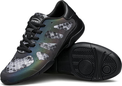BAXINIER Sapatos de torcida pretos para meninas Sapatos de dança para líderes de torcida Sapatos de tênis de treinamento Sapatos esportivos de competição para jovens