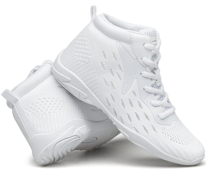 BAXINIER Sapatos de cano alto brancos para torcida, calçados leves para meninas, tênis de dança