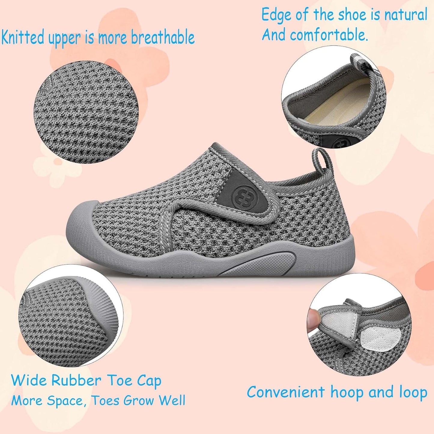 BAXINIER Toddler Tennis Shoes Boys Girls Lightweight Breathable Barefoot Shoes Wide Kids Slip On Sneakers