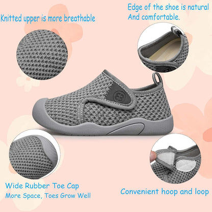 BAXINIER Toddler Tennis Shoes Boys Girls Lightweight Breathable Barefoot Shoes Wide Kids Slip On Sneakers