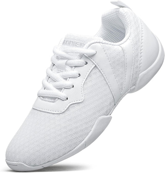 BAXINEIR Girls Cheer Shoes White Cheerleading Breathable Sneakers Kids Cheerleader Athletic Training Tennis Walking Shoes