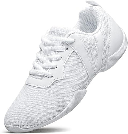 BAXINEIR Girls Cheer Shoes White Cheerleading Breathable Sneakers Kids Cheerleader Athletic Training Tennis Walking Shoes