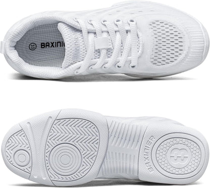 BAXNIER Girls White Cheer Shoes Breathable Kids Cheer Competition Sneakers Athletic Training Tennis Shoes
