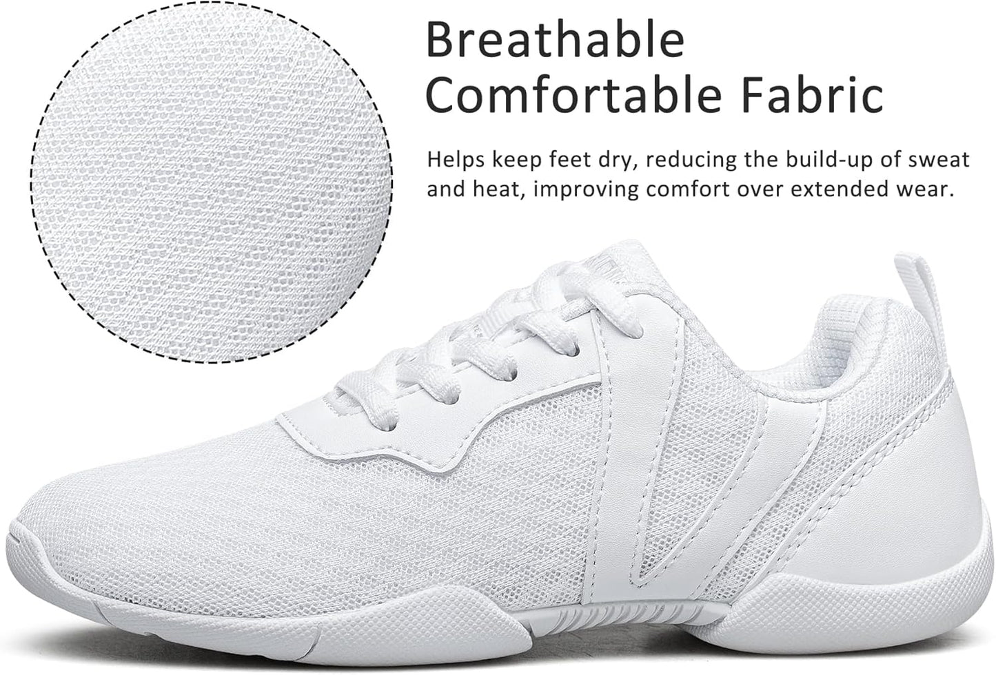 BAXINEIR Girls Cheer Shoes White Cheerleading Breathable Sneakers Kids Cheerleader Athletic Training Tennis Walking Shoes