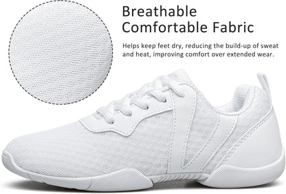 BAXINEIR Girls Cheer Shoes White Cheerleading Breathable Sneakers Kids Cheerleader Athletic Training Tennis Walking Shoes