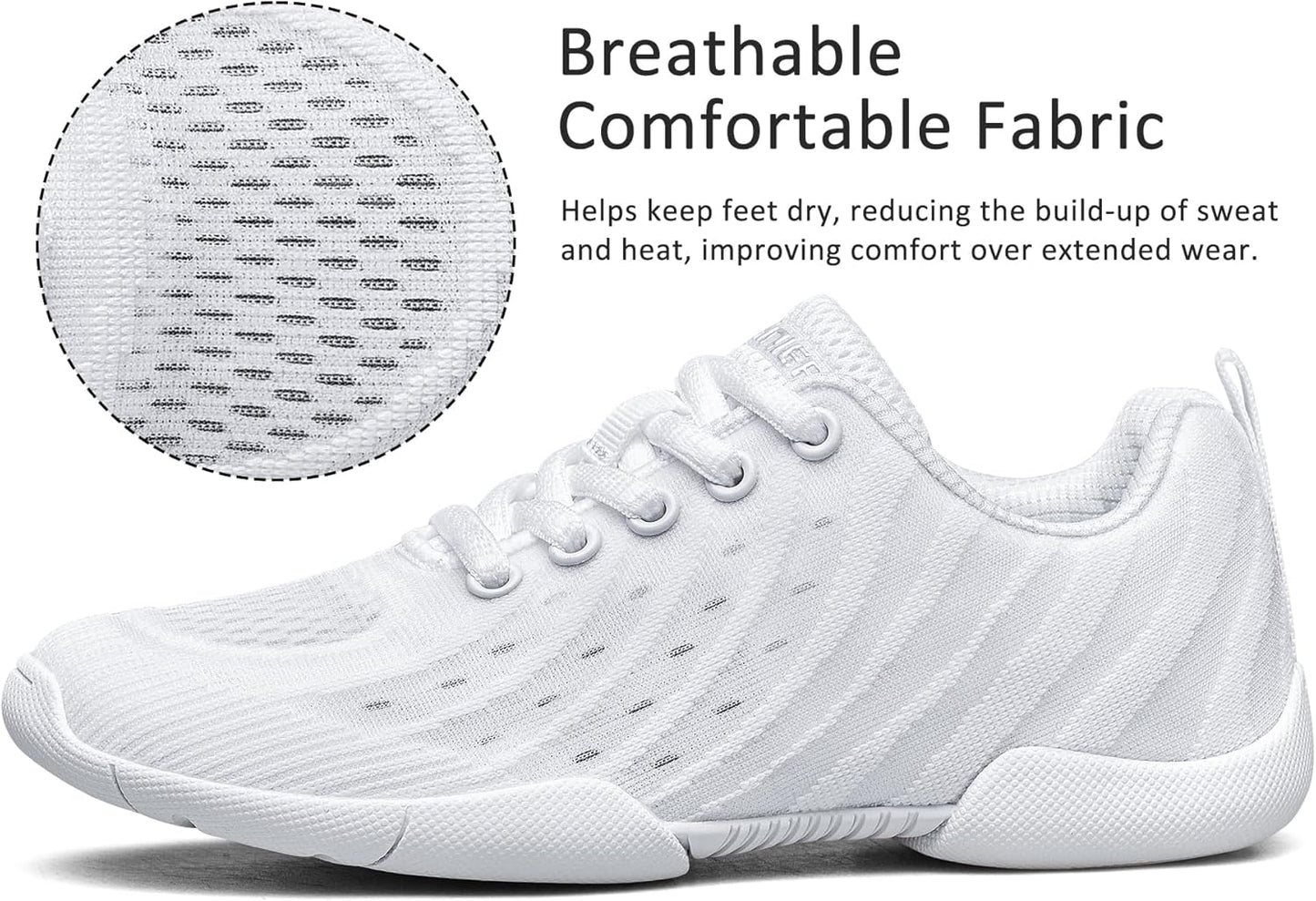 BAXNIER Girls White Cheer Shoes Breathable Kids Cheer Competition Sneakers Athletic Training Tennis Shoes