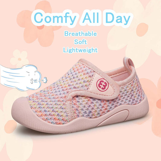 BAXINIER Toddler Tennis Shoes Boys Girls Lightweight Breathable Barefoot Shoes Wide Kids Slip On Sneakers