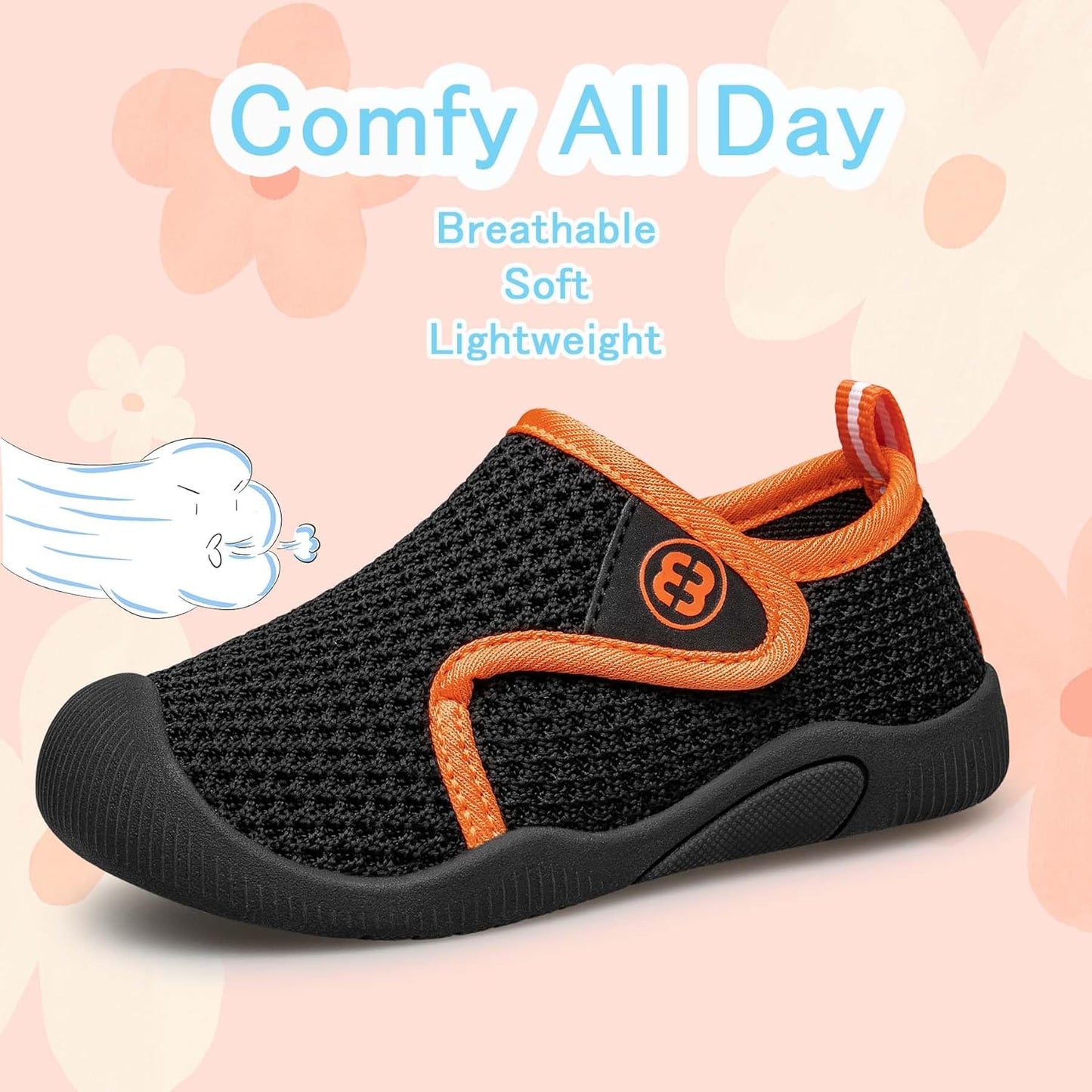 BAXINIER Toddler Tennis Shoes Boys Girls Lightweight Breathable Barefoot Shoes Wide Kids Slip On Sneakers