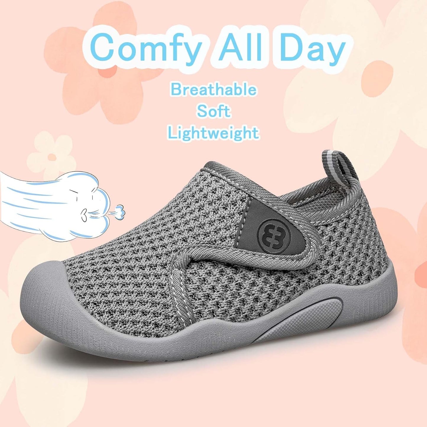 BAXINIER Toddler Tennis Shoes Boys Girls Lightweight Breathable Barefoot Shoes Wide Kids Slip On Sneakers