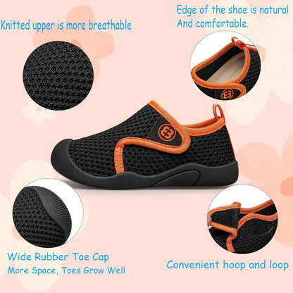 BAXINIER Toddler Tennis Shoes Boys Girls Lightweight Breathable Barefoot Shoes Wide Kids Slip On Sneakers