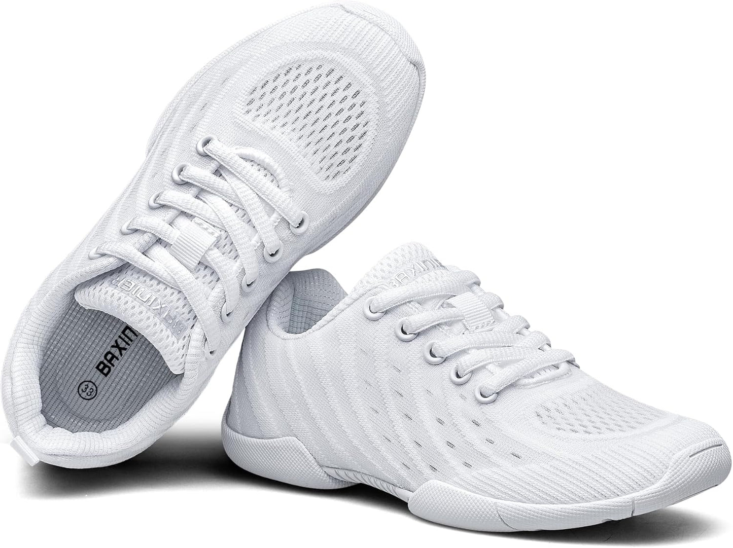 BAXNIER Girls White Cheer Shoes Breathable Kids Cheer Competition Sneakers Athletic Training Tennis Shoes