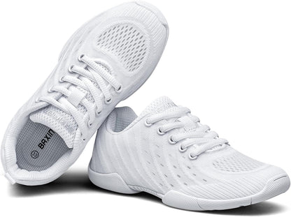 BAXNIER Girls White Cheer Shoes Breathable Kids Cheer Competition Sneakers Athletic Training Tennis Shoes