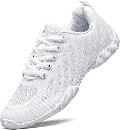 BAXNIER Girls White Cheer Shoes Breathable Kids Cheer Competition Sneakers Athletic Training Tennis Shoes