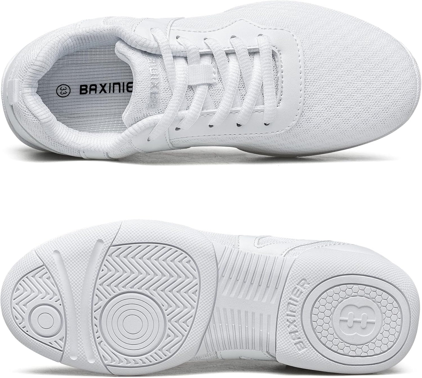 BAXINEIR Girls Cheer Shoes White Cheerleading Breathable Sneakers Kids Cheerleader Athletic Training Tennis Walking Shoes