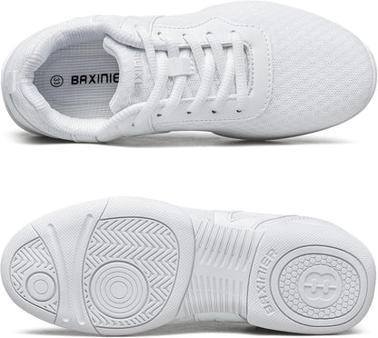 BAXINEIR Girls Cheer Shoes White Cheerleading Breathable Sneakers Kids Cheerleader Athletic Training Tennis Walking Shoes