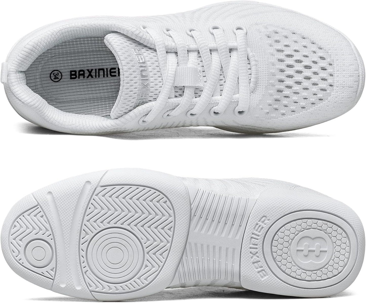 BAXINIER Girls White Cheerleading Shoes Youth Competition Cheer Sneakers Lightweight Athletic Training Dance Tennis Walking Shoes