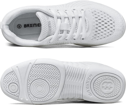 BAXINIER Girls White Cheerleading Shoes Youth Competition Cheer Sneakers Lightweight Athletic Training Dance Tennis Walking Shoes