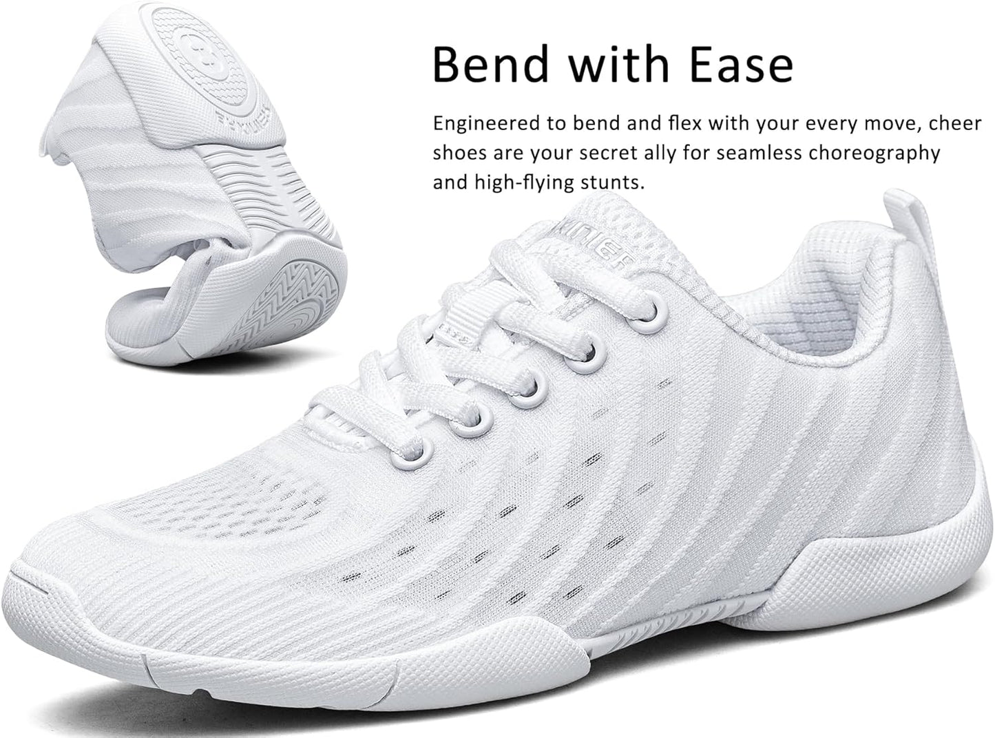 BAXNIER Girls White Cheer Shoes Breathable Kids Cheer Competition Sneakers Athletic Training Tennis Shoes