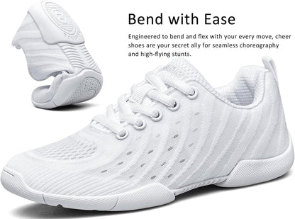BAXNIER Girls White Cheer Shoes Breathable Kids Cheer Competition Sneakers Athletic Training Tennis Shoes