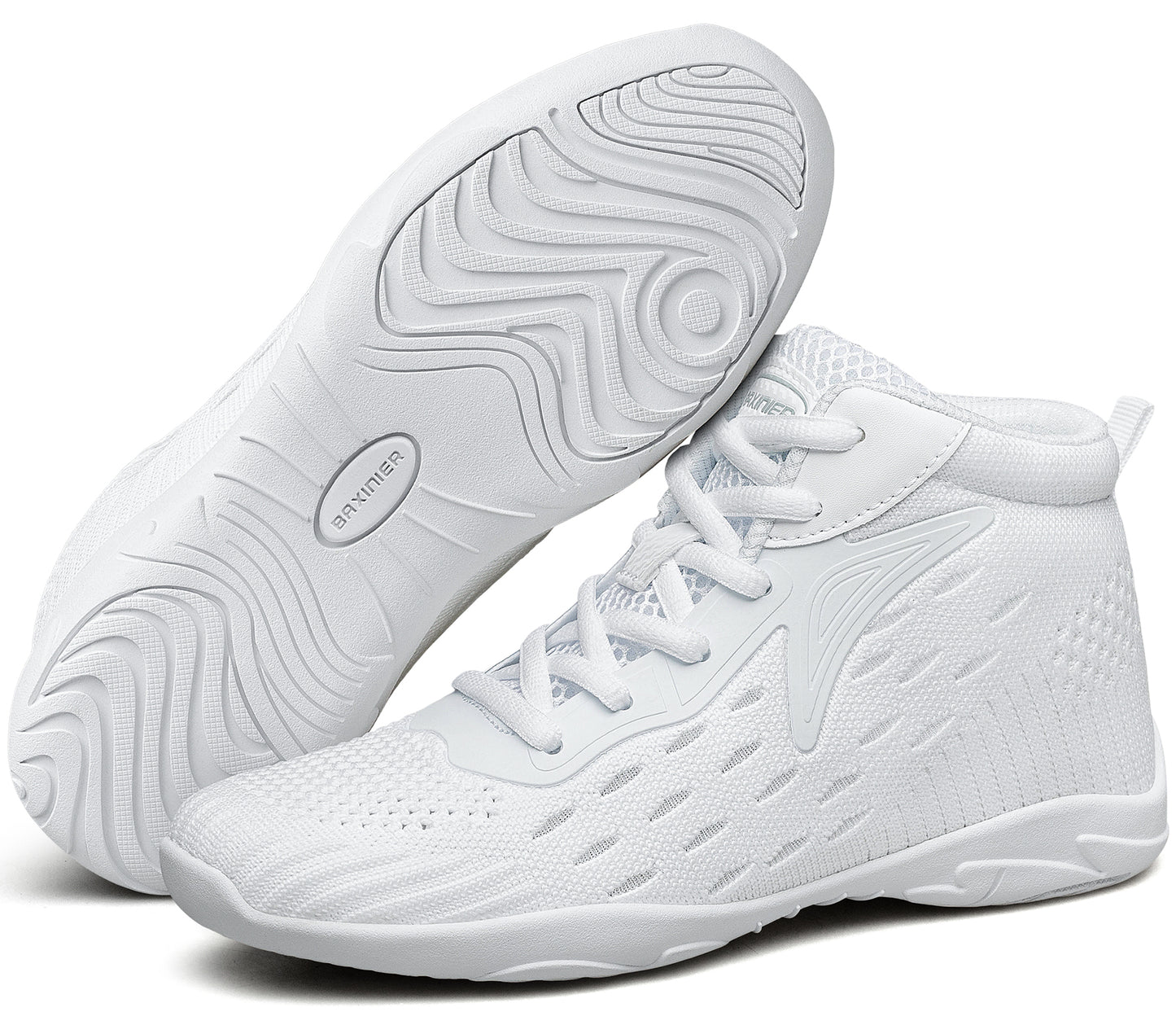 BAXINIER Sapatos de cano alto brancos para torcida, calçados leves para meninas, tênis de dança