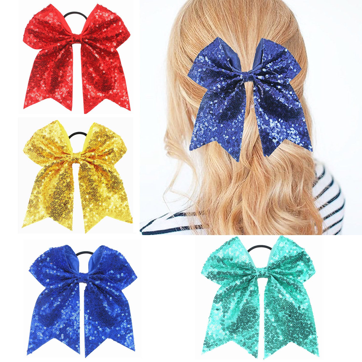 12 Pcs 7 Inch Jumbo Cheer Bows – Ponytail Hair Bows For Girls & Women