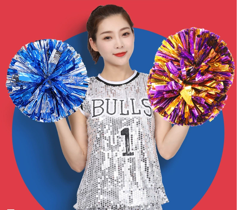 BAXINIER Cheerleading Pom Poms Cheer Pom Poms with Baton Handle Metallic Foil Pompoms for Adult for Team Sports Party Dance Cheering Squad Accessories 14 Inch