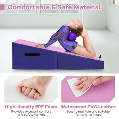 BAXINIER Portable Wedge Gymnastics Mat Foldable Design High-Density EPE Foam for Home Gym Yoga Stretching Kindergarten Safe Jumping Box