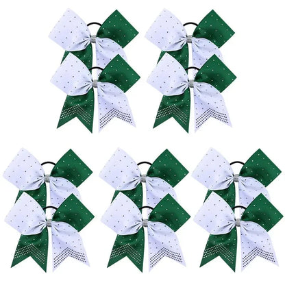 BAXINIER 12Pcs/set New 8" Cheer Bow For Women Girls Grosgrain Ribbon Hair Rope Hair Ties Elastic Rubber Band Girl Pigtail Holder