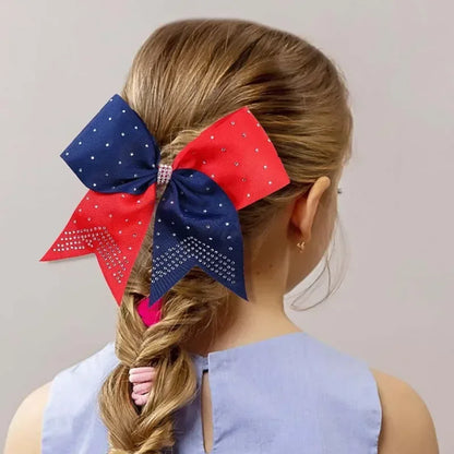 BAXINIER 12Pcs/set New 8" Cheer Bow For Women Girls Grosgrain Ribbon Hair Rope Hair Ties Elastic Rubber Band Girl Pigtail Holder