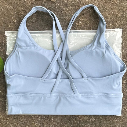 BAXINIER Solid Color Women Cross Back  Bra Fitness Underwear Soft Fitness Sport Bra Top Gym Yoga Athletic Workout With Chest Pad