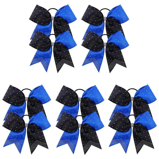 BAXINIER 12Pcs/set New 8" Cheer Bow For Women Girls Grosgrain Ribbon Hair Rope Hair Ties Elastic Rubber Band Girl Pigtail Holder