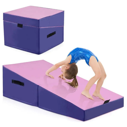 BAXINIER Portable Wedge Gymnastics Mat Foldable Design High-Density EPE Foam for Home Gym Yoga Stretching Kindergarten Safe Jumping Box